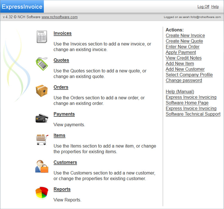 screenshot of Express Invoicing